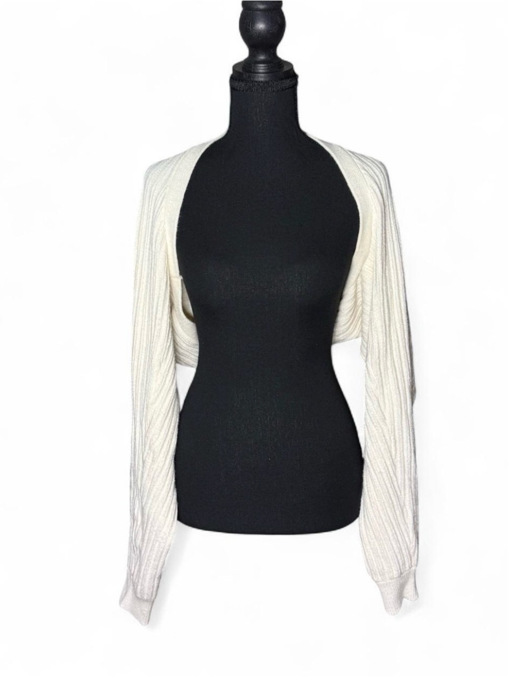 Double Zero Ivory Ribbed Super Crop Shrug Bolero Sweater Size S